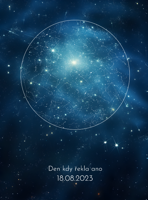 Hvězdná mapa životního okamžiku - hluboká noční modř