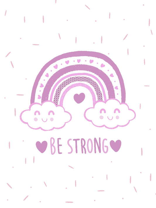 Obraz, plakát růžová duha, mraky be strong. Dárek k narození dítěte, dívku, holku, holčičku. Na zeď dětského pokoje. ZivotniOkamziky.cz