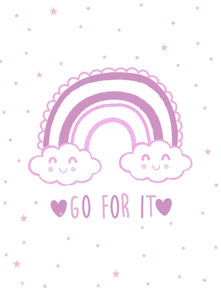 Obraz, plakát růžová duha, mraky go for it. Dárek k narození dítěte, dívku, holku, holčičku. Na zeď dětského pokoje. ZivotniOkamziky.cz
