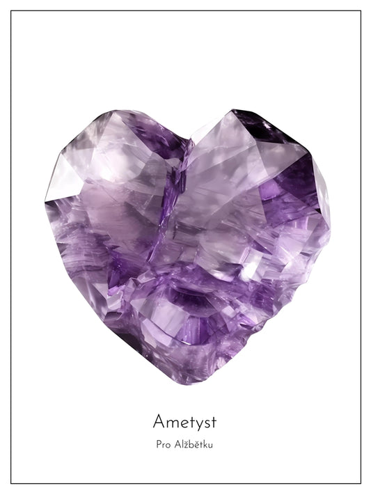 Obraz, plakát, krystaly ve tvaru srdce, ametyst, bílá barva s vlastním textem, dárek pro dítě do dětského pokoje, ZivotniOkamziky.cz