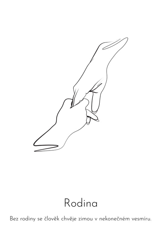 Dárek k narození dítěte. Minimalisticky line art, ruka ženy nebo muže držící ruku dítěte. Různé barvy, bílá, tisk obrazu. ZivotniOkamziky.cz