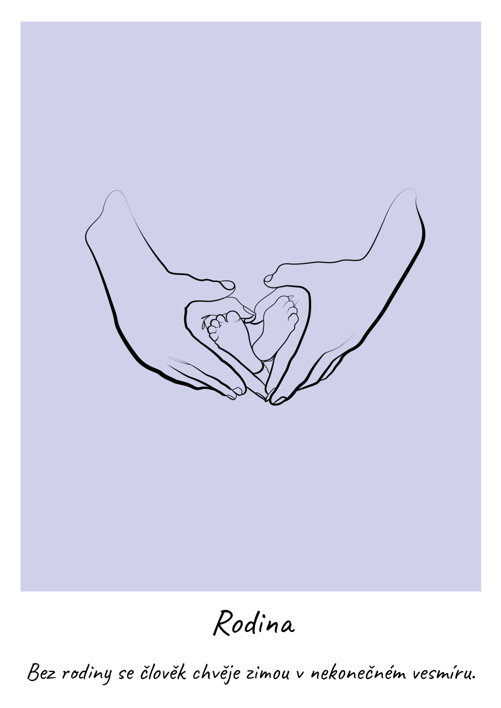 Dárek k narození dítěte - line art dítě a rodiče tvar srdce