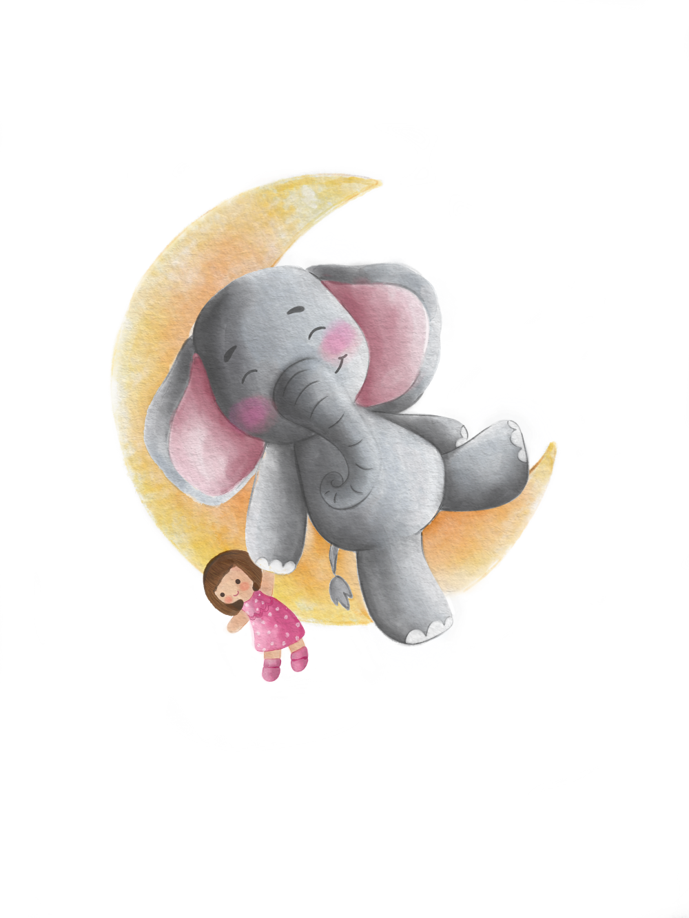 Originální dárek k narození chlapce, dívky, obraz slon na zlatém měsíci s panenkou na plakátu nebo obrazu na plátně | ZivotniOkamziky.cz