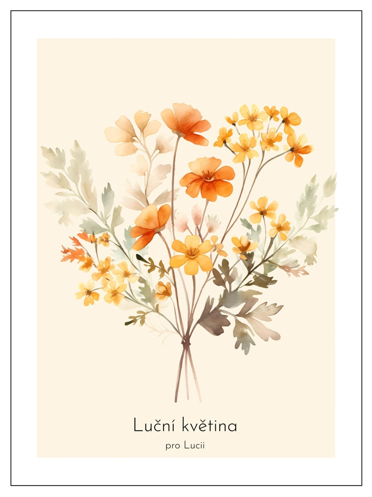 Obraz, plakát, luční květiny, béžová barva s vlastním textem, dárek pro dítě do dětského pokoje, ZivotniOkamziky.cz