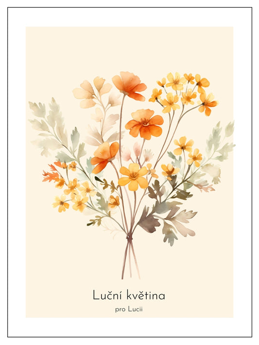 Obraz, plakát, luční květiny, béžová barva s vlastním textem, dárek pro dítě do dětského pokoje, ZivotniOkamziky.cz
