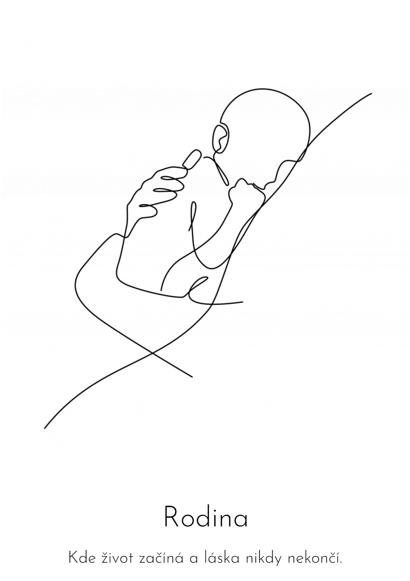 Line Art dítě a matka v objetí