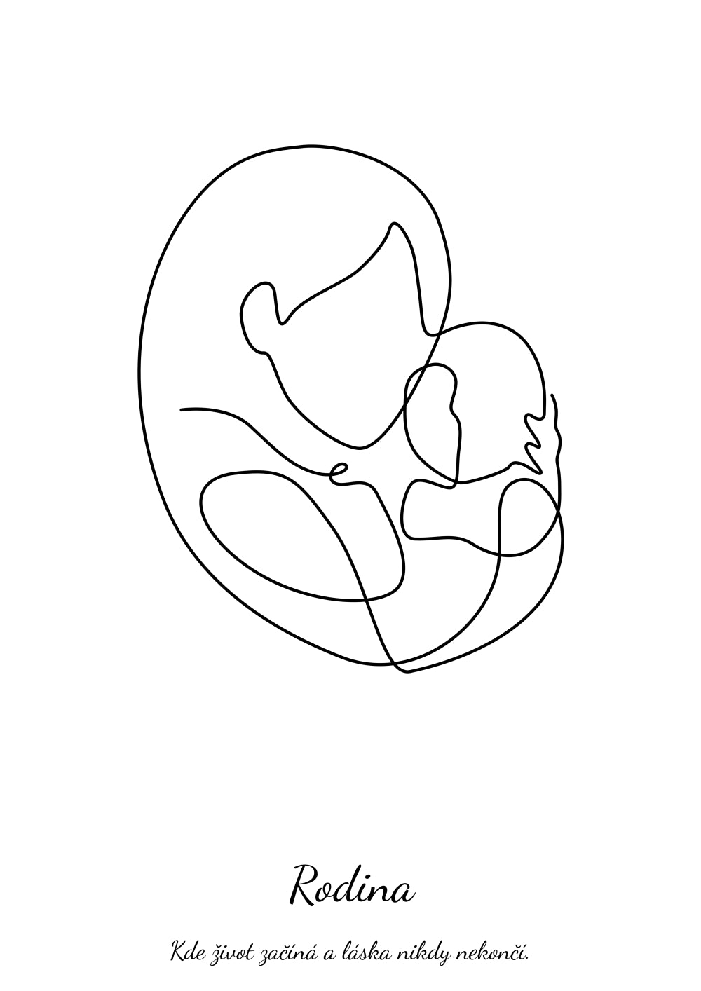 Personalizovaný bílý obraz nebo plakát matka a dítě ve tvaru srdce s vlastním textem na míru styl line art | ZivotniOkamziky.cz