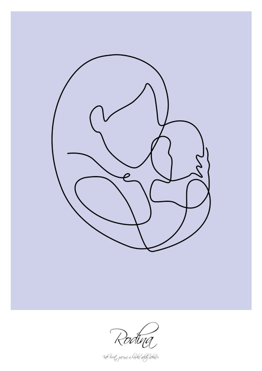 Personalizovaný fialový obraz nebo plakát matka a dítě ve tvaru srdce s vlastním textem na míru styl line art | ZivotniOkamziky.cz