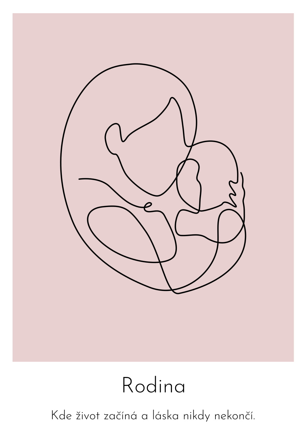 Personalizovaný růžový obraz nebo plakát matka a dítě ve tvaru srdce s vlastním textem na míru styl line art | ZivotniOkamziky.cz