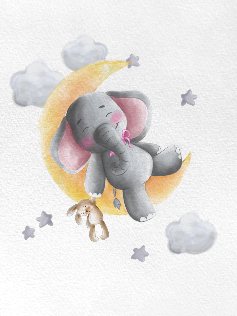 Originální dárek k narození dítěte, miminka, obraz slon na měsíci vytištěný na plakátu nebo obrazu na plátně | ZivotniOkamziky.cz